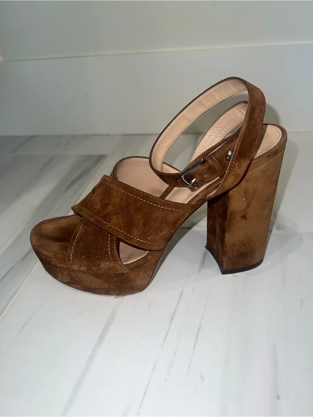 Authentic GIANVITO ROSSI genuine Suede Platform Block Heels-HUGE DISCOUNT
